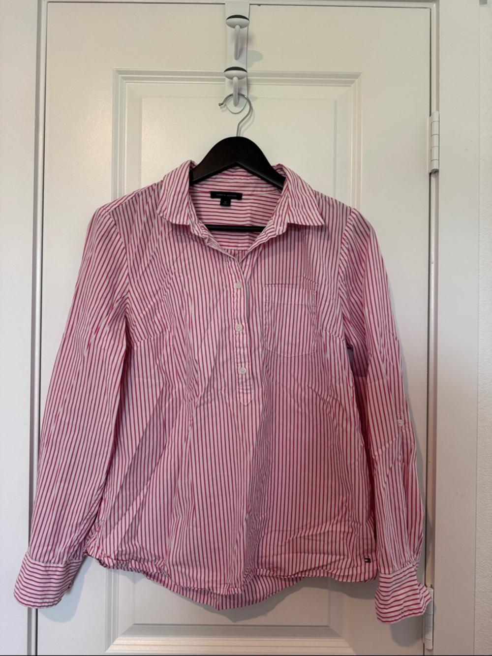 Striped Pink and White Tommy Hilfiger Button Shirt Beach Summer